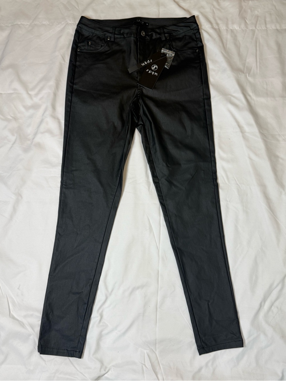 Coated Skinny Pants in Black Leather Look